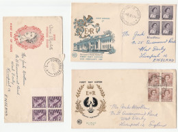 3 Diff 1953 -62 AUSTRALIA FDCs  Blocks Of 4 Stamps Flinders Park  To GB  Fdc Cover - Sobre Primer Día (FDC)