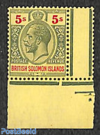 Solomon Islands 1914 5sh, WM1,  Stamp Out Of Set, Unused (hinged) - Solomoneilanden (1978-...)