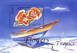 Liberia 2001 Primula S/s, Mint NH, Nature - Transport - Flowers & Plants - Ships And Boats - Ships