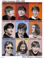 Tanzania 1995 John Lennon 9v M/s, Mint NH, Performance Art - Music - Popular Music - Música