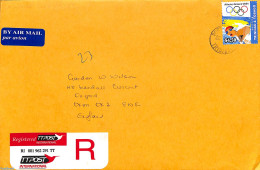 Trinidad & Tobago 2004 Registered Mail To The UK, Postal History, Sport - Olympic Games - Swimming - Nuoto