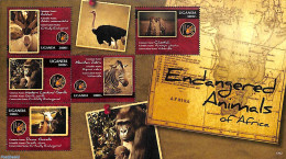 Uganda 2012 Endangered Animals 5v M/s, Mint NH, Nature - Various - Animals (others & Mixed) - Monkeys - Zebra - Maps - Geographie