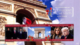 Saint Vincent 2019 President Trump Visits France 3v M/s, Mint NH, History - American Presidents - St.Vincent (1979-...)