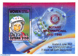 Guyana 1990 Rotary Int S/s With Red Overprint, Mint NH, Transport - Various - Space Exploration - Rotary - Rotary, Club Leones