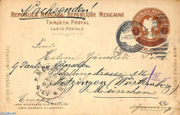 Mexico 1907 Postcard 4c On 3c To Germany, Used Postal Stationary - Mexiko