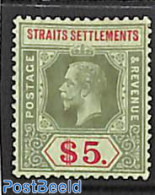 Malaysia 1915 Straits Settlements, 5$, Die I, Reverse Side Green, Unused (hinged) - Otros & Sin Clasificación