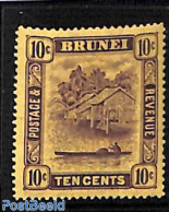 Brunei 1924 10c, WM Script.CA, Stamp Out Of Set, Unused (hinged), Transport - Ships And Boats - Barcos