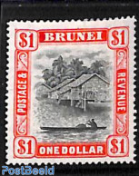 Brunei 1947 1$, WM Script.CA, Stamp Out Of Set, Unused (hinged), Transport - Ships And Boats - Ships