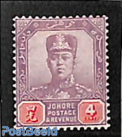 Malaysia 1910 Johore, 4c, WM Multiple Rose, Stamp Out Of Set, Unused (hinged) - Other & Unclassified