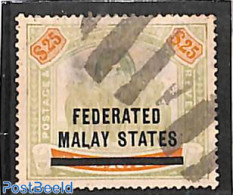 Malaysia 1900 Federated Malay States, 25$, (fiscally) Used, Used Stamps - Autres & Non Classés