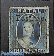 Natal 1869 3d, Postage. Overprint 15mm, Used, Used Stamps - Natal (1857-1909)