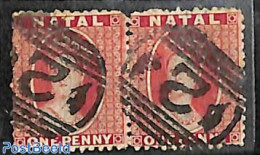 Natal 1864 1d, WM Crown-CC, Used Pair, Used Stamps - Natal (1857-1909)