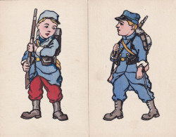 2 Cartes Pochoir Enfant Soldat Guerre 1914  Kid Soldier WWI Hand Made . Faite Main - 1900-1949