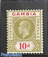 Gambia 1921 10d , WM Multiple Script-CA, Stamp Out Of Set, Unused (hinged) - Gambie (...-1964)