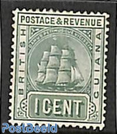 Guyana 1910 1c, Bluegreen, WM Multiple Crown-CA, Stamp Out Of Set, Mint NH, Transport - Ships And Boats - Bateaux