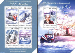 Sao Tome/Principe 2014 USS Nautilus 2 S/s, Mint NH, Transport - Ships And Boats - Barcos