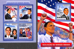 Guinea Bissau 2012 Barack Obama 2 S/s, Mint NH, History - Transport - American Presidents - Aircraft & Aviation - Aerei