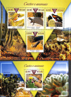 Guinea Bissau 2015 Cactus And Animals 2 S/s, Mint NH, Nature - Birds - Cacti - Reptiles - Cactussen