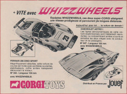 Ferrari 206 Dino Sport & Chevrelet Astro. Corgi Toys. Jouef. Voitures Whizzweels. Jouet. 1969. - Publicités