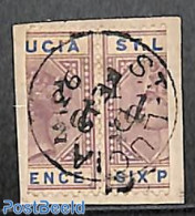 Saint Lucia 1891 Pair Of 2x 1/2 On 6d, Used, On Paper, Used Stamps - St.Lucia (1979-...)