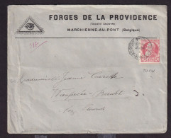 215/41 - Enveloppe TP 74 Grosse Barbe MARCHIENNE AU PONT 1909 - Perfin Symbole Maçonnique + Entete Idem - Vrijmetselarij