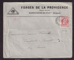215/41 - Enveloppe TP 74 Grosse Barbe MARCHIENNE AU PONT 1909 - Perfin Symbole Maçonnique + Entete Idem - Francmasonería