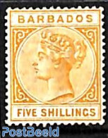 Barbados 1882 5sh, Stamp Out Of Set, Without Gum, Unused (hinged) - Barbades (1966-...)