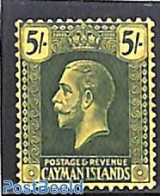 Cayman Islands 1923 5sh, WM Script-CA, Stamp Out Of Set, Unused (hinged) - Kaaiman Eilanden