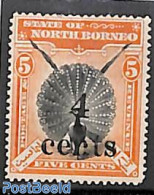 North Borneo 1904 4c On 5c, Stamp Out Of Set, Unused (hinged), Nature - Birds - Poultry - Borneo Del Nord (...-1963)