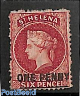Saint Helena 1864 1d On 6d, Perf. 12.5, Line = 16.5mm, Short Perfs Left Under, Unused (hinged) - Isla Sta Helena