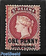 Saint Helena 1864 1d On 6d, Perf. 12.5, Line 14.5mm, Unused Without Gum, Unused (hinged) - Sint-Helena