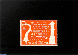 *Advertising Seals 1910 Promotional Seal Jansen & Sutorius Bierpompen, Unused (hinged), Health - Food & Drink - Alimentación