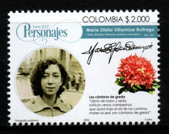 18A-KOLUMBIEN - 2022 – MNH – MARIA OFELIA VILLAMIZAR - FAMOUS COLOMBIANS – POETESS - FLOWERS - Kolumbien