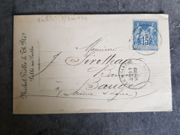 LETTRE AVEC SAGE DEPART SABLE SUR SARTHE POUR BAUGE LETTRE COMMERCIAL 1885 - 1876-1898 Sage (Tipo II)