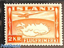 Iceland 1934 2Kr, Stamp Out Of Set, Mint NH, Transport - Various - Aircraft & Aviation - Maps - Unused Stamps