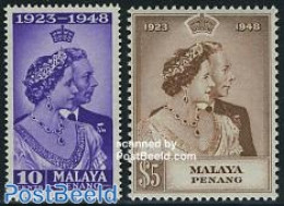 Malaysia 1948 Penang, Silver Wedding 2v, Unused (hinged), History - Kings & Queens (Royalty) - Familias Reales