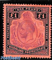 Nyasaland 1913 1 Pound (almost Invisible) Used, Used Stamps - Nyassaland (1907-1953)
