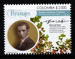 18B-KOLUMBIEN - 2022 – MNH – TEODORO GUTIERREZ CALDERON - FAMOUS COLOMBIANS – POET - FLOWERS - Kolumbien