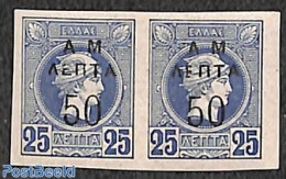 Greece 1900 50L On 25L, Imperforated Pair, MNH, Mint NH - Nuevos