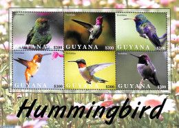 Guyana 2021 Hummingbirds 6v M/s, Mint NH, Nature - Birds - Guyane (1966-...)