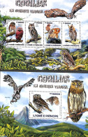 Sao Tome/Principe 2015 Owls 2 S/s, Mint NH, Nature - Birds - Birds Of Prey - Owls - Sao Tome Et Principe