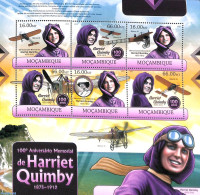 Mozambique 2012 Harriet Quimby 6v M/s, Mint NH, Transport - Aircraft & Aviation - Airplanes