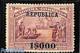 Portugal 1911 1000R On 10R, Stamp Out Of Set, Unused (hinged), History - Transport - Explorers - Ships And Boats - Ungebraucht