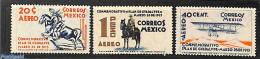 Mexico 1938 Plan Of Guadelupe 3v, Airmail, Mint NH, Nature - Transport - Horses - Aircraft & Aviation - Flugzeuge