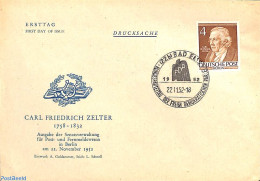 Germany, Berlin 1952 C\>f. Zelter 1v, FDC, First Day Cover, Performance Art - Music - Otros & Sin Clasificación
