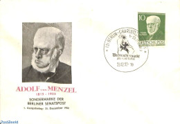 Germany, Berlin 1952 Adolph Von Menzel 1v, FDC, First Day Cover, Art - Self Portraits - Andere & Zonder Classificatie