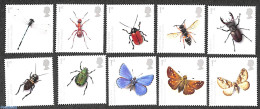 Great Britain 2008 Insects 10v, Mint NH, Nature - Butterflies - Insects - Neufs