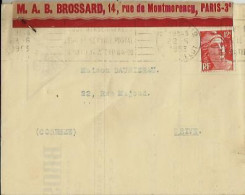 Pli Postal 29 - Brossard - Gainier à Paris - Cachet Du 22 Juin 1953 + Récépissé De Mandat Du 12 Sept 1953. - Altri & Non Classificati