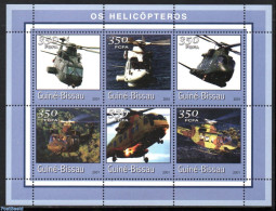 Guinea Bissau 2001 Helicopters 6v M/s, Mint NH, Transport - Helicopters - Aircraft & Aviation - Helicópteros