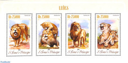 Sao Tome/Principe 2014 Lions 4v M/s, Mint NH, Nature - Cat Family - Wild Mammals - São Tomé Und Príncipe